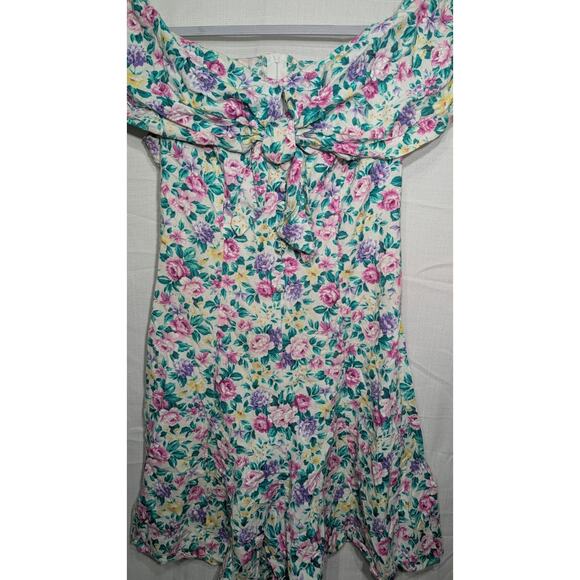 Roberta Vintage Juniors Floral Romper Sz 9/10 Off The Shoulder 80s Feminine - Picture 2 of 7